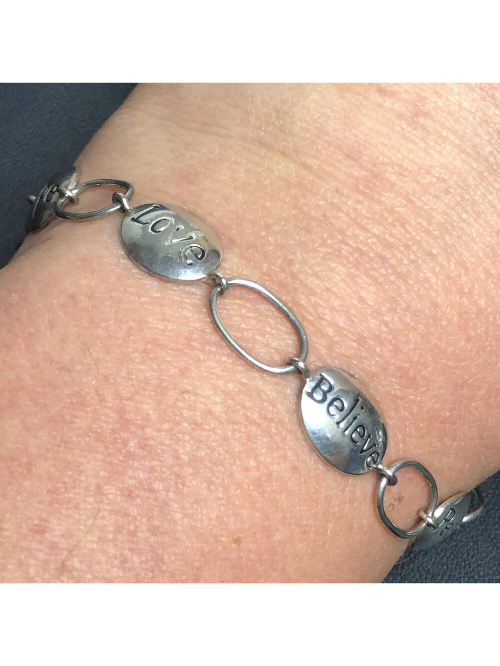 5125 Sterling signed LA 925 Love Hope Believe link bracelet 7.5" 6.9 grams